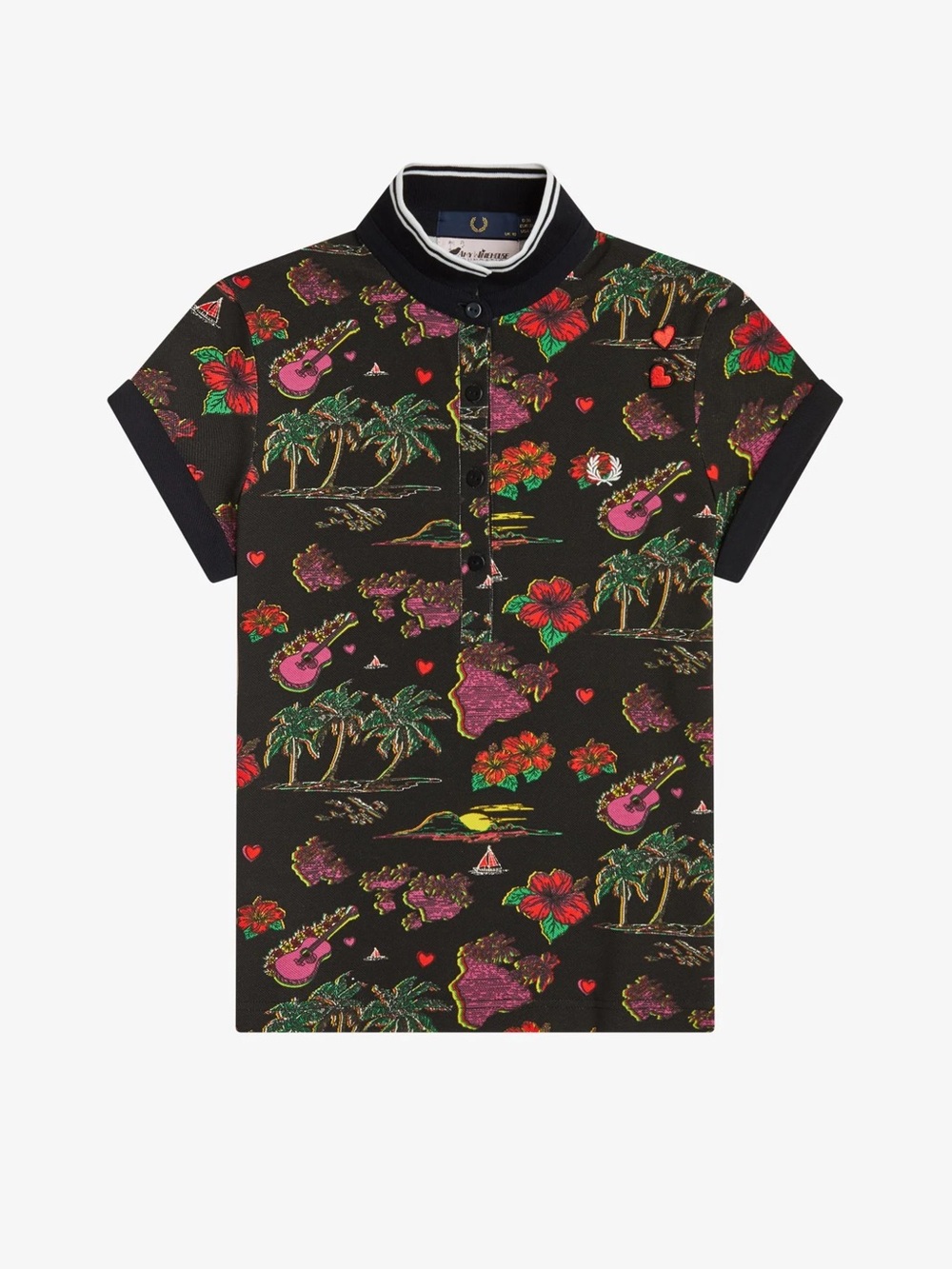 Fred Perry x Amy Winehouse Black Tropical Stand Collar Pique Polo Shirt